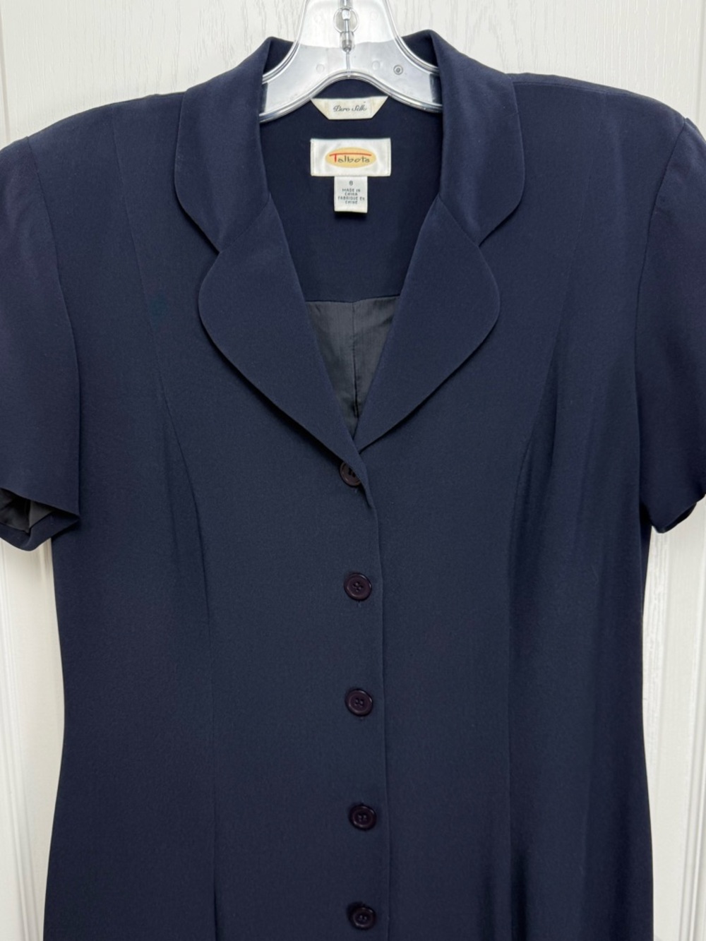 Vintage 90s Silk Button Up Dress Size 8 Navy Blue Talbots - Picture 4 of 10